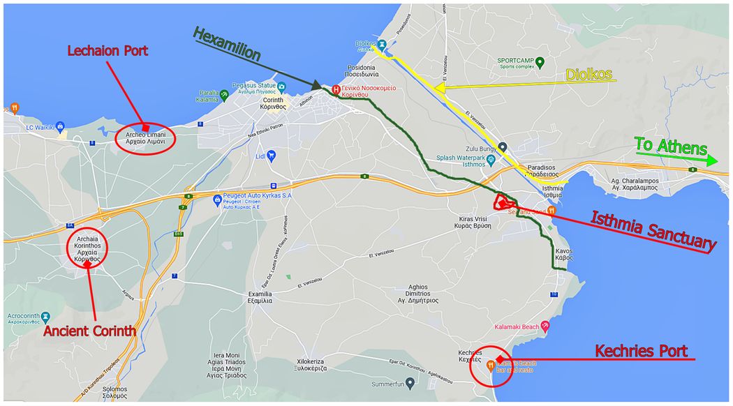 Local map of Isthmia and the area around it.