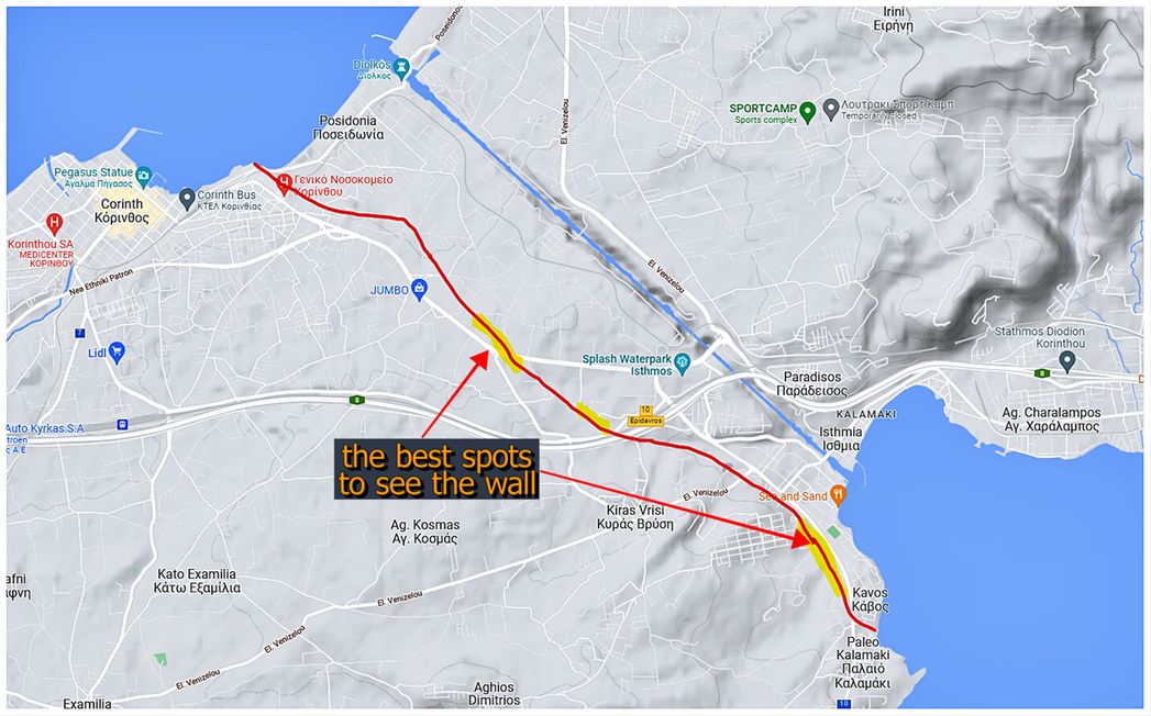 The Hexamilion Wall on the map (red line).