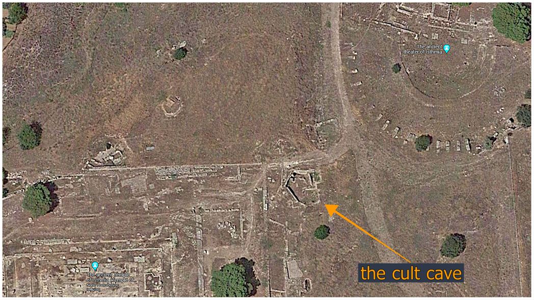 The Cult Cave located between the theater and the temple of Poseidon.