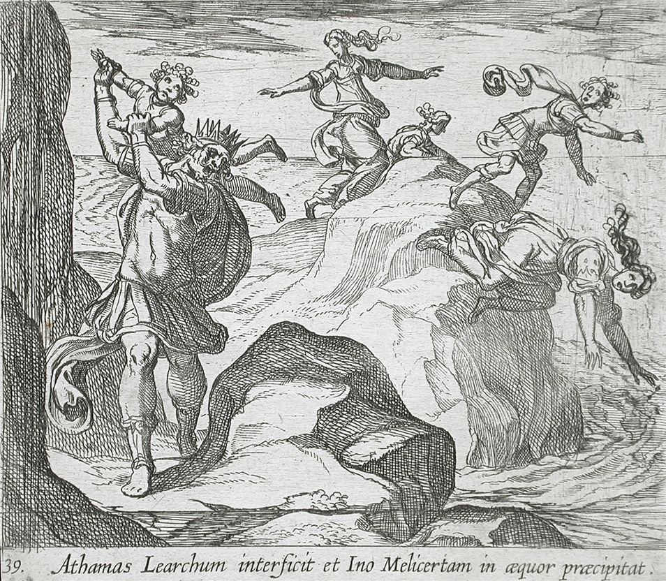 ''The Insane Athamas Killing Learchus, While Ino and Melicertes Jump into the Sea'' by Wilhelm Janson (Holland, Amsterdam), Antonio Tempesta (Italy, Florence, 1555-1630) at Los Angeles County Museum of Art, Los Angeles