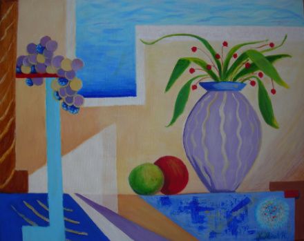 "Stilleben med fargesymfoni"
Kr.1100, nå kr. 900,- + porto.
Akryl på lerret.
40x50cm.
