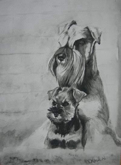 "I mors armer"
Kr.1100.
Akvarell.
Bildemål 20x30cm.
Med grå paspatur og sort ramme 