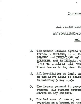 Instrument of Surrender, 4 mei 1945, ondertekend op de Lüneburger Heide. 