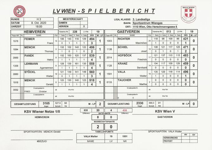 Bestleistung: STÖCKL Walter 560 Kegel