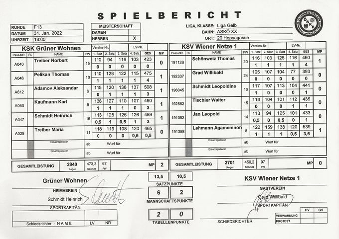 Bestleistung: LEHMANN Aga 539 Kegel