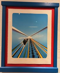 John Kørner, Litografi, Blue escalator, 67x83cm