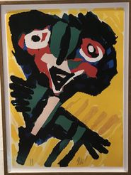 Karel Appel Litografi Fugl på gult, 74x54cm