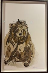 Maria Rubinke, Litografi, Brun bjørn med fuglerede, 76x57cm