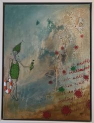 Merete Blak Lisby Maleri Dame i grøn kjole, 30x40cm