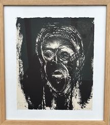 Peter Brandes, Litografi, Sort ansigt, 26x22cm