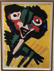 Karel Appel Litografi Fugl på gult, 74x54cm