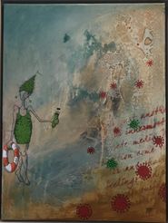 Merete Blak Lisby Maleri Dame i grøn kjole, 30x40cm