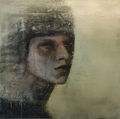 Mette Kærgaard Kølbæk Maleri Ansigt faded, 40x40cm