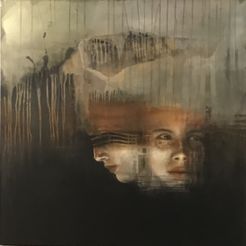 Mette Kærgaard Kølbæk Maleri Ansigter front og profil, 80x80cm