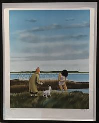 Ole Ahlberg Litografi Dame i siv, 77x60cm