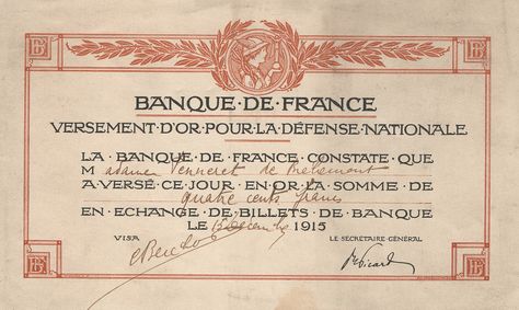 Diplôme de Versement d'Or pour la Défense Nationale