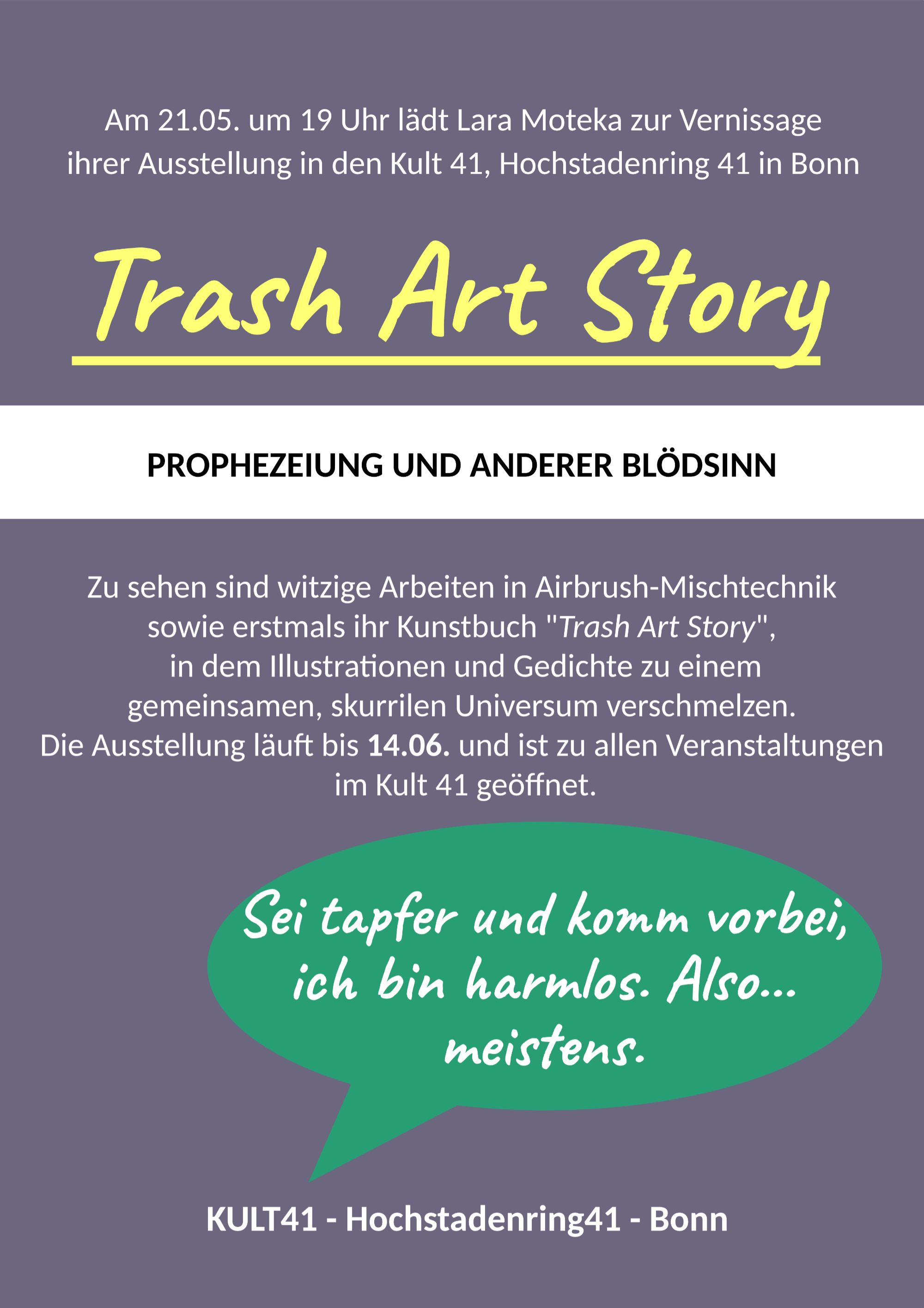Ausstellung Trash-Art-Story, skurrile art von Lara Moteka in Kult 41 in Bonn