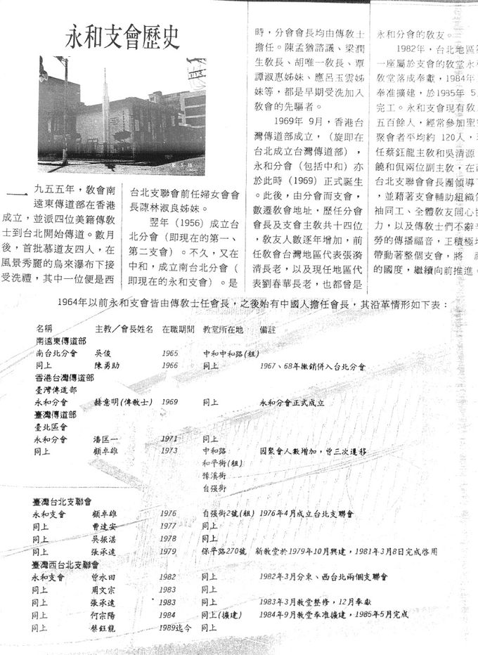 永和支會歷史
