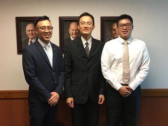景美支會主教團 由左至右：楊竣皓（第一諮理）李宥瑩（主教）陳懷新（第二諮理）2018.07.29