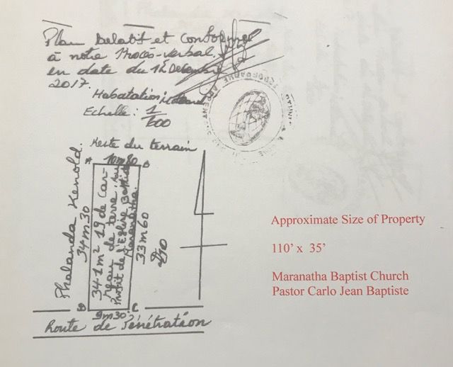Land obtained in the name of Maranatha Baptist Church