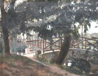 Le petit pont de pierre (huile sur toile, 35 X 27 cm, Etampes 1920)