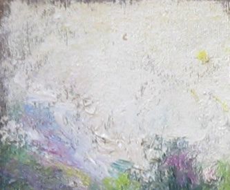 La prairie avec les cyprès (huile sur toile, 46 X 38 cm, L'Isle-Adam, 1959. Coll.T.G.)
