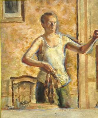 Autoportrait (huile sur toile, 46 X 38 cm, peint en 1969 dans la chambre mise à sa disposition au  Château des Bonshommes.)