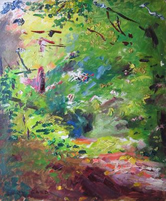 Sous bois d'êté dans le parc des Bonshommes (huile sur carton, 46 X 38 cm, L'Isle-Adam 1969)