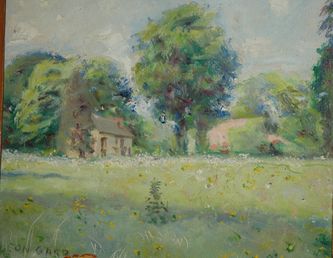  Parc des Bonshommes avec la petite maison et la remise (huile sur carton, 41 X 33 cm, l'Isle-Adam, vers 1964. Coll.particulière, Nice)