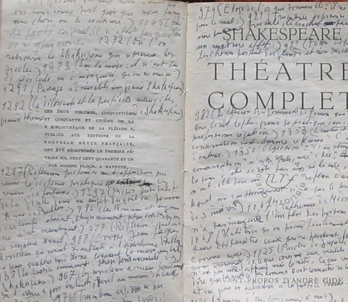 Notes et commentaires de Léon Gard sur un exemplaire du théâtre de Shakespeare.