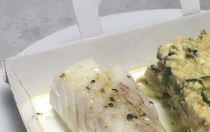 Dos de cabillaud et sont filet d’huile d’olive de Coudoux, poivre de timut & gratin de courgettes à la brousse corse