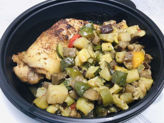 Cuisse de poulet rôti aux saveurs provençale & légumes confits