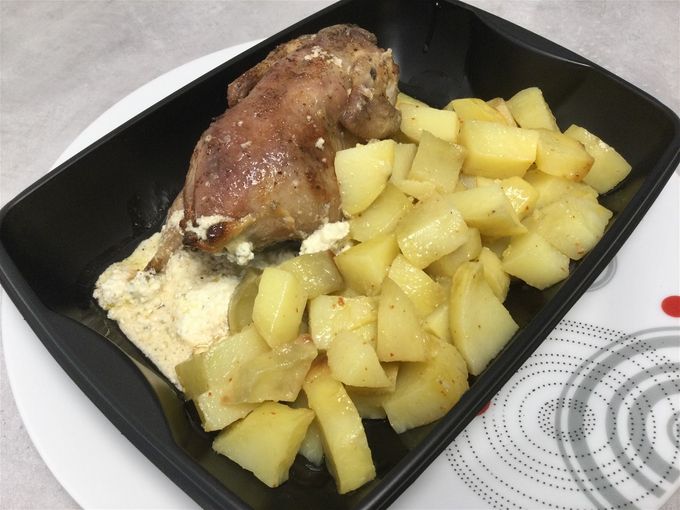 Caille rôti au boursin et ses pomme de terre