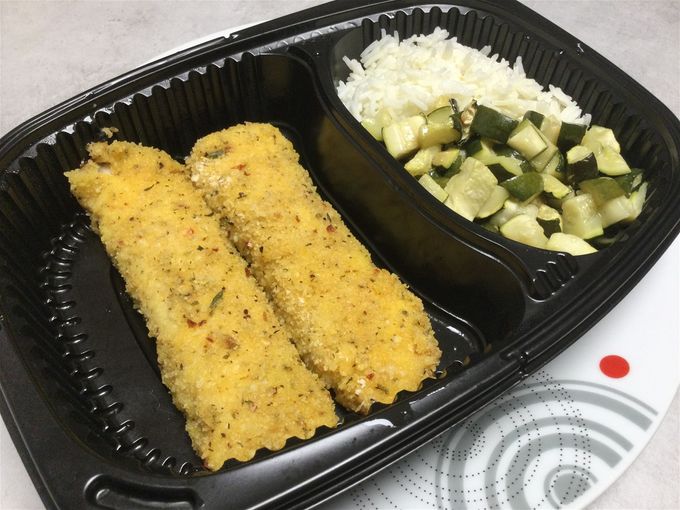 Filet de sole  pané au parmesan & courgette roti, riz basmati à l´huile de Coudoux