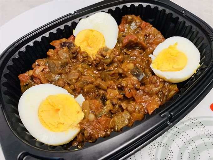 Riste d’aubergines aux lentilles, œufs