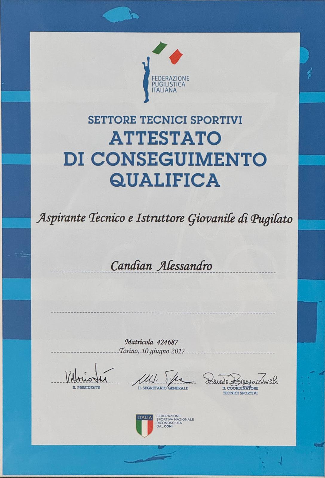 ASPIRANTE ALLENATORE PUGILATO ALESSANDRO CANDIAN
