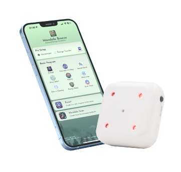 Light Mandalas Breeze device with mobile app for energy balancing and wellness.