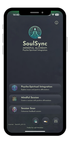 Light Mandalas SoulSync app interface for psycho-spiritual integration and mindfulness.