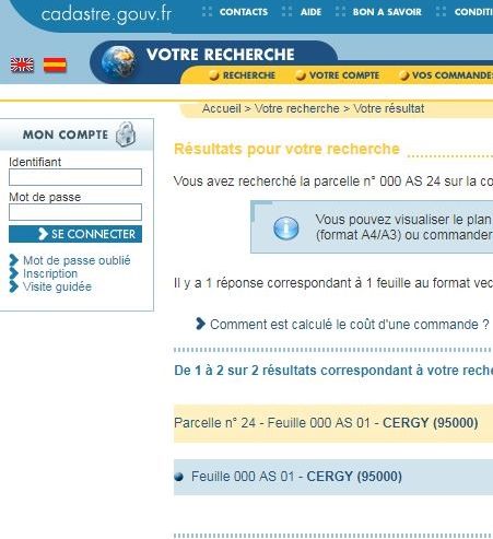Copie du site Web  cadastre.gouv.fr/