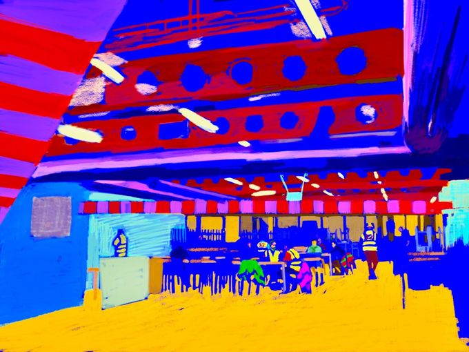 the Multiplex cafe, the red & white beam is holding the crane outside (22BG/12)
