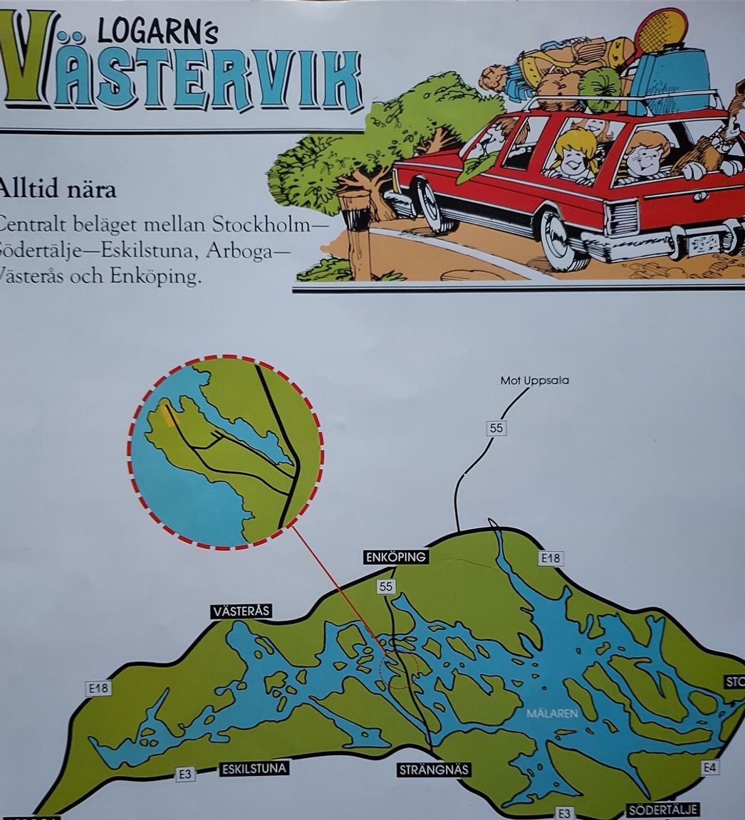 Här mellan Strängnäs och Enköping 3½ km ut på en halvö ligger Logarns Västervik