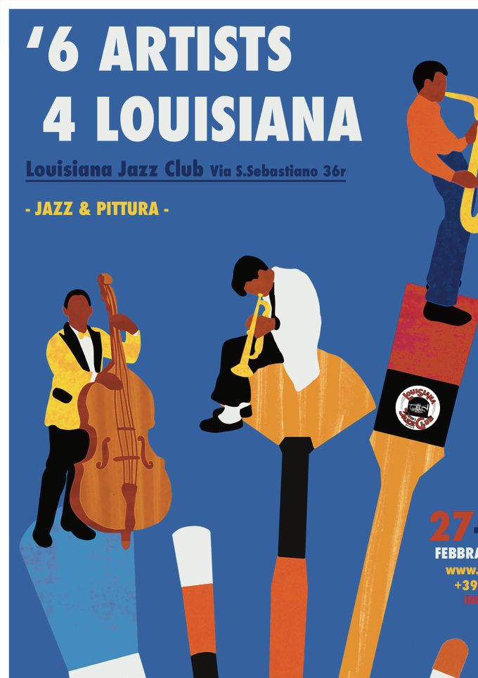 6Artists4louisiana, una manifestazione di musica  e pittura per festeggiare i 55 e passa anni di attività del Louisiana Jazz Club, fondato nel 1964