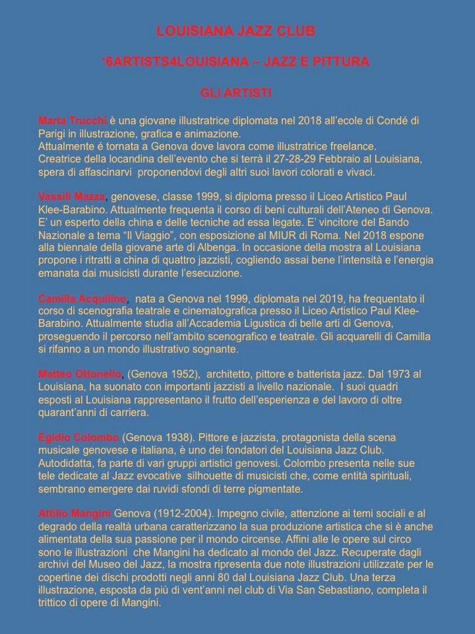 I sei artisti che esporranno a '6Artists4Louisiana'.