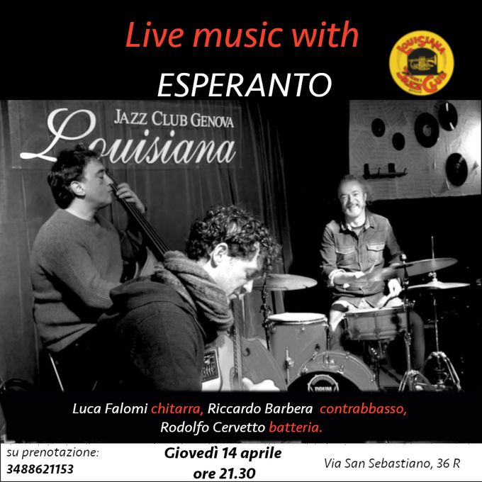 Concerto in ricordo di Michele Denaro. Il repertorio degli Esperanto, caratterizzato da una forte interazione tra i musicisti, è coinvolgente e emozionante. Le composizioni originali si alternano a rivisitazioni di celebri pagine di musica strumentale internazionale. Ingresso con tessera. Gradita una donazione volontaria per sostenere le attività del club