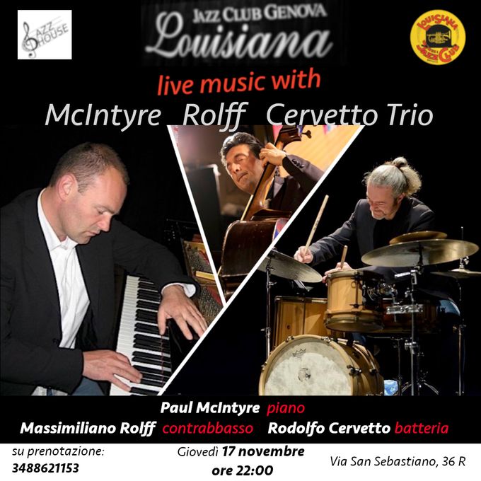 Paul McIntyre è uno dei musicisti, polistrumentisti di spicco della scena jazz Irlandese. Pianista e sassofonista dal sound classico e potente, incontra in questi concerti italiani una delle sezioni ritmiche più attive del momento, con il contrabbassista Massimiliano Rolff ed il batterista Rodolfo Cervetto. In repertorio brani classici del jazz dalle songs di Broadway alle jazz compositions dei grandi autori del '900, in bilico fra tradizione e modernità. Ingresso con tessera che può essere sottoscritta in loco. Considerata l’eccezionalità dell’evento è gradito un contributo volontario di cinque euro.  📩 Info & prenotazioni 3488621153