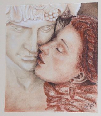 "Rencontre"  Sanguine, fusain et craie blanche 38 x 48 encadré (Prix sur demande)