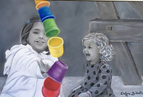« Jeux d’enfants »
Pastels secs
48 x 30 encadré 
