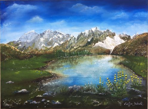 "Miroir des neiges"  Huile sur toile 79 x 69 encadré (Prix sur demande)