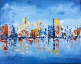 "New Town"  Acrylique sur toile 47 x 39 encadré