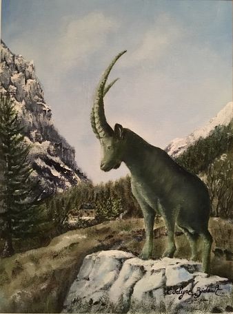 « Le bouquetin »
Emblème de Pralognan-la-Vanoise (Savoie)
Acrylique sur papier toilé
43 x 53 encadré 
(Prix sur demande)